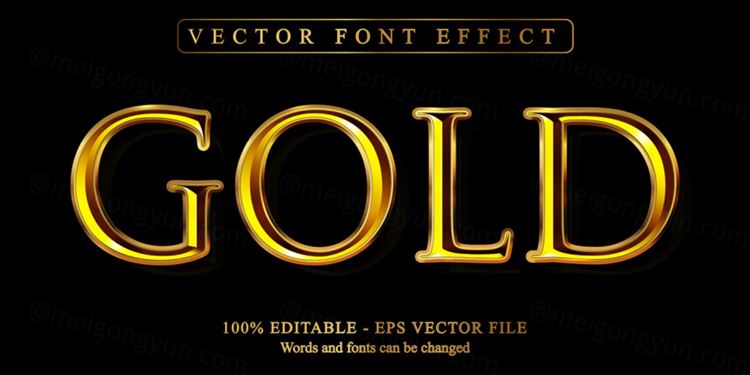 好莱坞电影级黄金质感三维立体特效字体文本特效可编辑EPS矢量模板素材