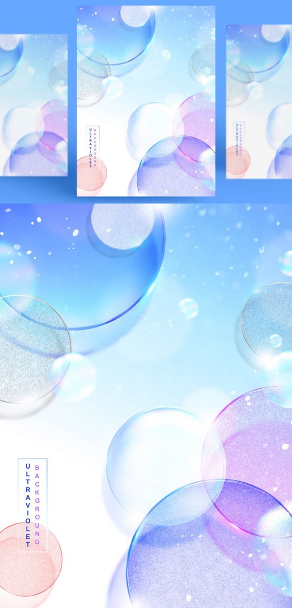 浪漫紫色透明彩色气球气泡节日生日宴会婚礼背景海报PSD设计素材