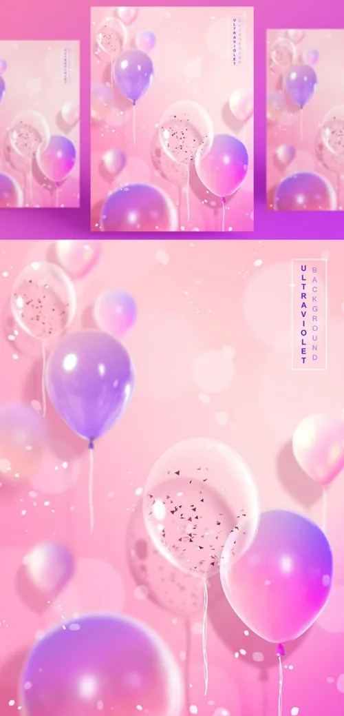 浪漫紫色透明彩色气球气泡节日生日宴会婚礼背景海报PSD设计素材