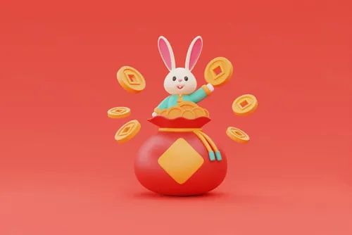 三维渲染2023年兔年卡通生肖玉兔场景3D插画高清背景图片素