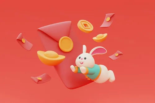 三维渲染2023年兔年卡通生肖玉兔场景3D插画高清背景图片素