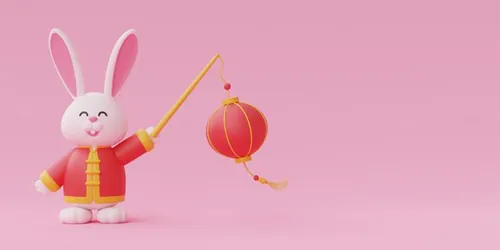 三维渲染2023年兔年卡通生肖玉兔场景3D插画高清背景图片素