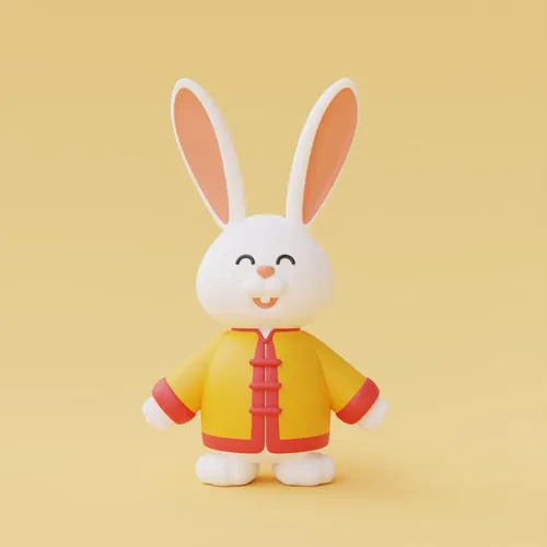 三维渲染2023年兔年卡通生肖玉兔场景3D插画高清背景图片素