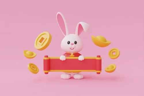 三维渲染2023年兔年卡通生肖玉兔场景3D插画高清背景图片素