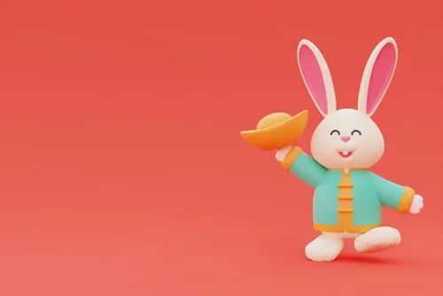 三维渲染2023年兔年卡通生肖玉兔场景3D插画高清背景图片素