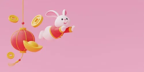 三维渲染2023年兔年卡通生肖玉兔场景3D插画高清背景图片素