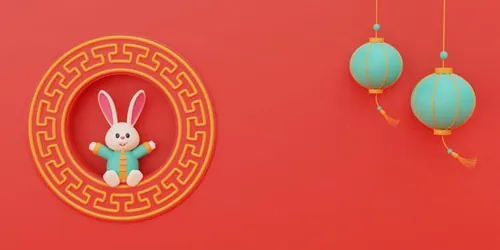 三维渲染2023年兔年卡通生肖玉兔场景3D插画高清背景图片素