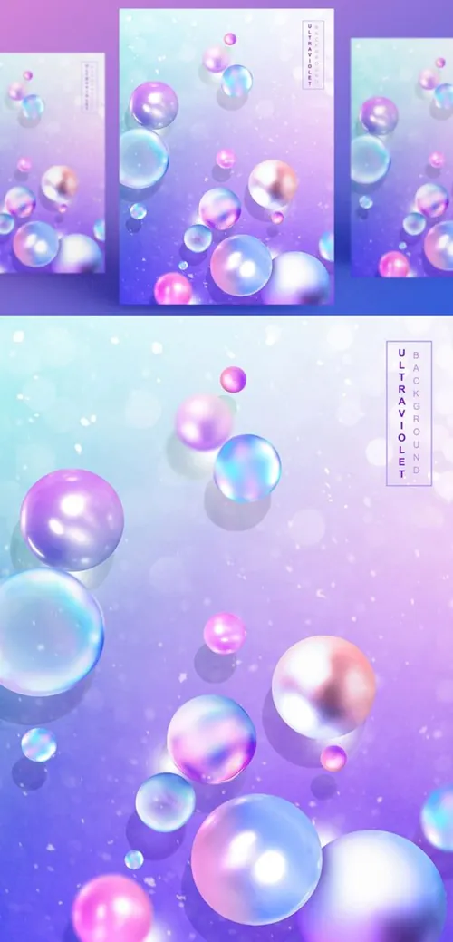 浪漫紫色透明彩色气球气泡节日生日宴会婚礼背景海报PSD设计素材