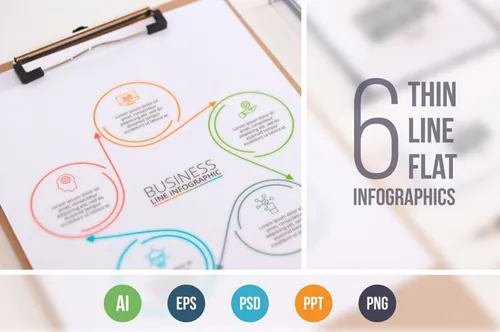 矢量信息图表ppt素材 Line flat elements for infographic
