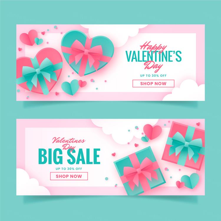 粉色渐变情人节七夕三八妇女节爱情主题宣传单横幅海报EPS矢量