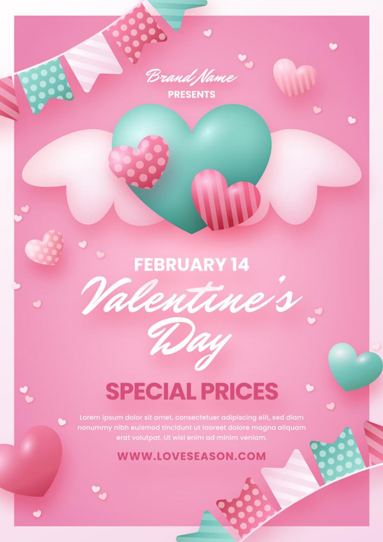 粉色渐变情人节七夕三八妇女节爱情主题宣传单横幅海报EPS矢量