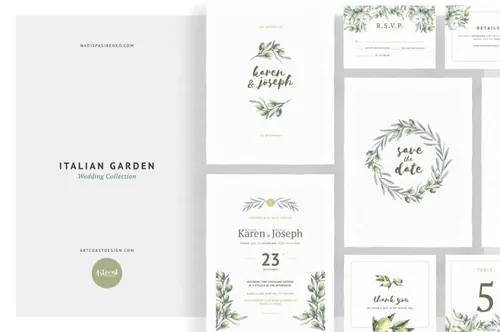 手绘水彩意大利花园浪漫婚礼物料设计模板 Italian Garden Wedding Collection