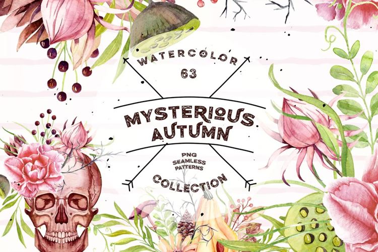 神秘秋天水彩剪贴画 Watercolor Mysteriou