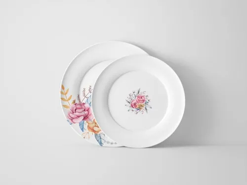 两个尺寸的盘子的样机PSD模板 Two Size Plates Mockup Front View
