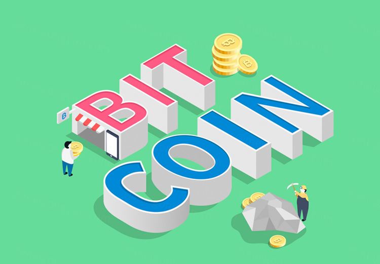 BIT COIN 主题文字3D扁平化设计虚拟比特币立体字AI矢量素材 ti367a9506