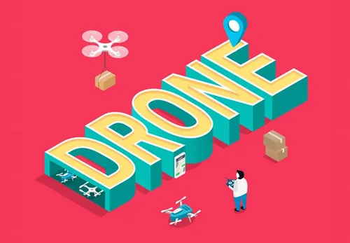 DRONE主题文字3D扁平化设计立体字快递无人机AI矢量素材 ti367a9509