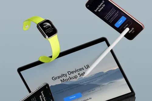 漂浮的UI设备样机 Gravity Psd Devices UI Mockup Set v6