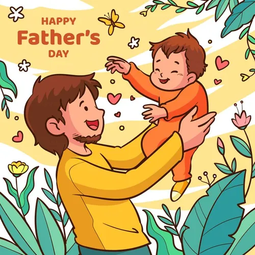 手绘父亲节爸爸手举儿子家庭场景课本教程育儿插图EPS矢量插画