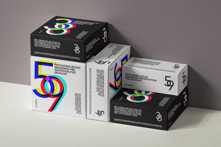 一整套不同的psd盒子包装样机 Psd Box Packaging Mockup Set