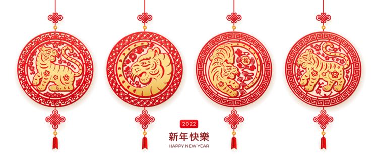 2022中国传统新年剪纸虎年花卉图案矢量素材 Tiger chinese new year