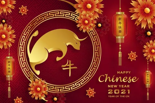 2021年中国新年牛年金色剪纸工艺风格贺卡传单海报模板素材