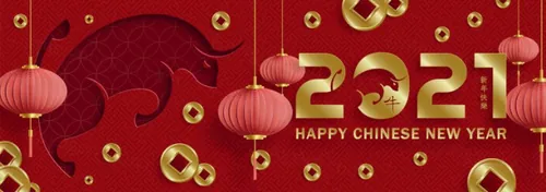 2021年中国新年牛年金色剪纸工艺风格贺卡传单海报模板素材