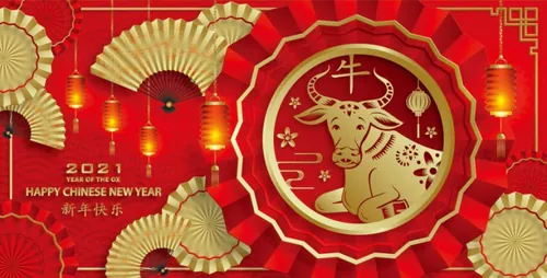 2021年中国新年牛年金色剪纸工艺风格贺卡传单海报模板素材