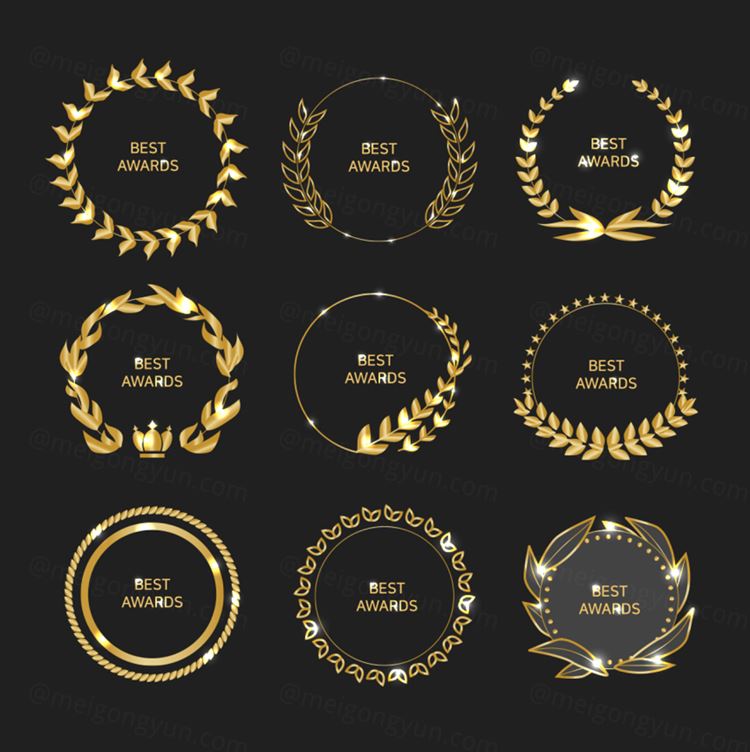 2020年度评选奖牌奖品称号桂冠王冠奖项金色矢量元素