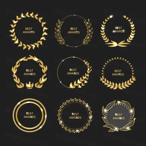 2020年度评选奖牌奖品称号桂冠王冠奖项金色矢量元素