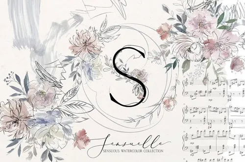 线条性感水彩花卉剪贴画字体 Sensuale Waterco