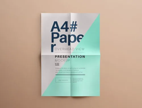 A4纸模型PSD贴图模板Psd A4 Overhead Paper Mock-Up