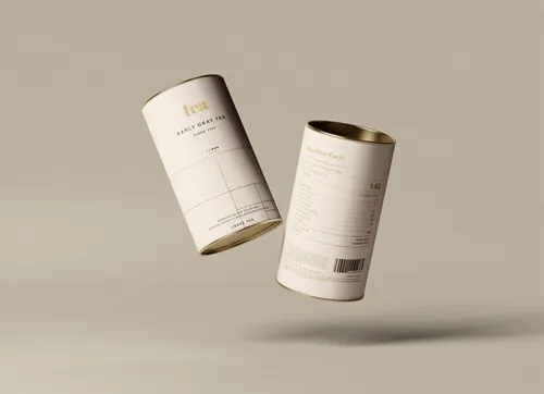 高质量金箔圆筒茶叶罐多角度设计贴图展示样机PSD模板 Cyl