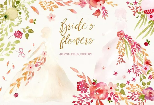 浪漫水彩掉落花瓣元素 Bride’s Flowers