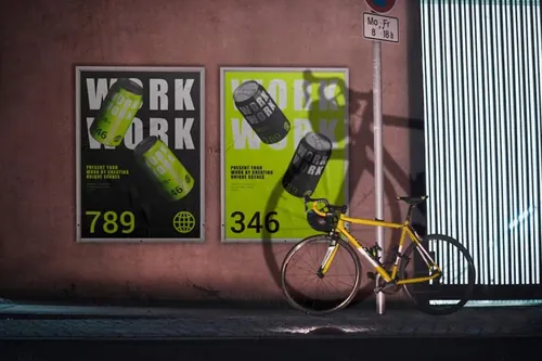 户外街头广告牌宣传海报广告设计贴图展示样机模板 Wall P