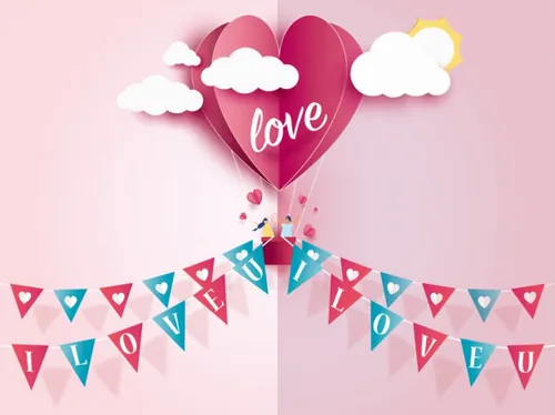 可爱的纸工艺38女王节情人节情侣矢量海报素材