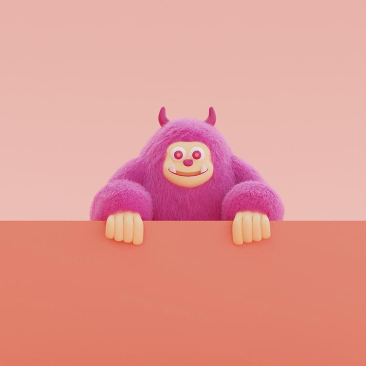 高质量三维渲染憨态可掬的卡通雪人Yeti高清背景图片素材