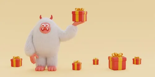 高质量三维渲染憨态可掬的卡通雪人Yeti高清背景图片素材