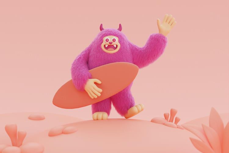 高质量三维渲染憨态可掬的卡通雪人Yeti高清背景图片素材