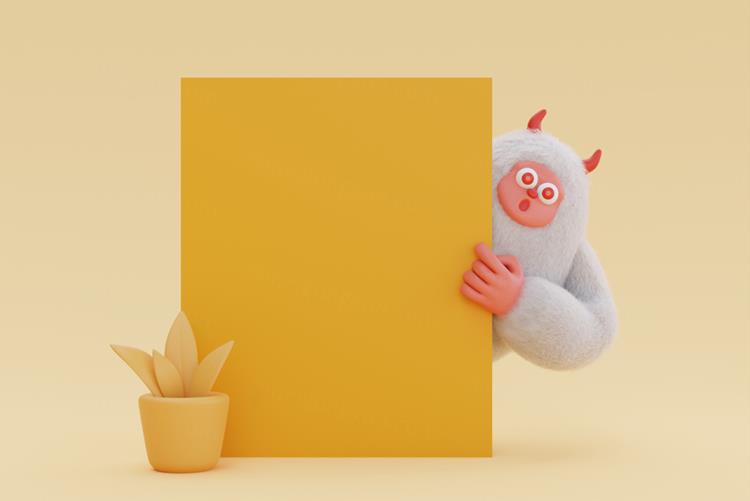 高质量三维渲染憨态可掬的卡通雪人Yeti高清背景图片素材