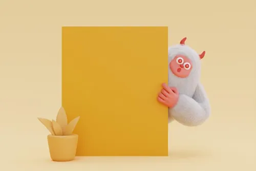 高质量三维渲染憨态可掬的卡通雪人Yeti高清背景图片素材