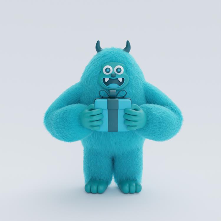 高质量三维渲染憨态可掬的卡通雪人Yeti高清背景图片素材