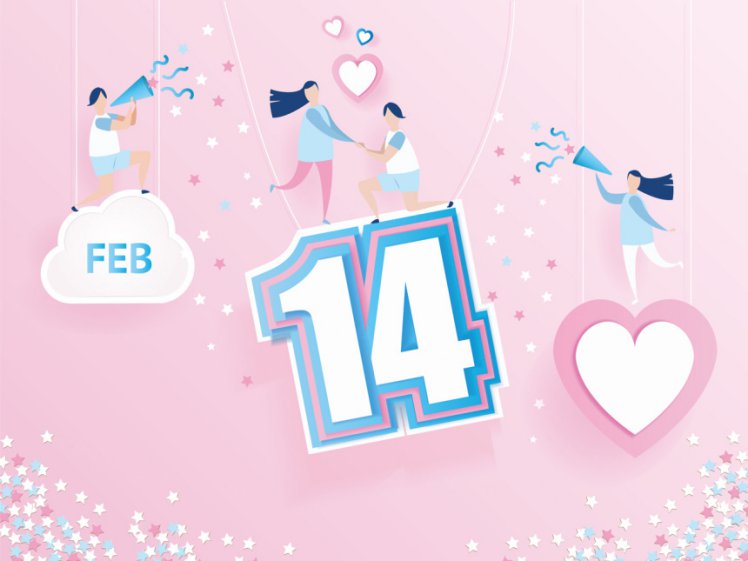 可爱的纸工艺38女王节情人节情侣矢量海报素材