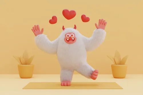 高质量三维渲染憨态可掬的卡通雪人Yeti高清背景图片素材