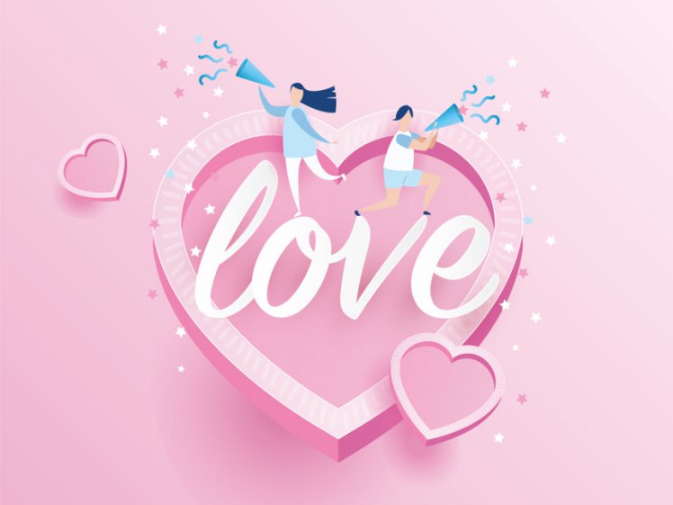 可爱的纸工艺38女王节情人节情侣矢量海报素材