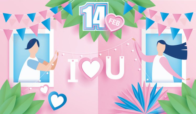 可爱的纸工艺38女王节情人节情侣矢量海报素材