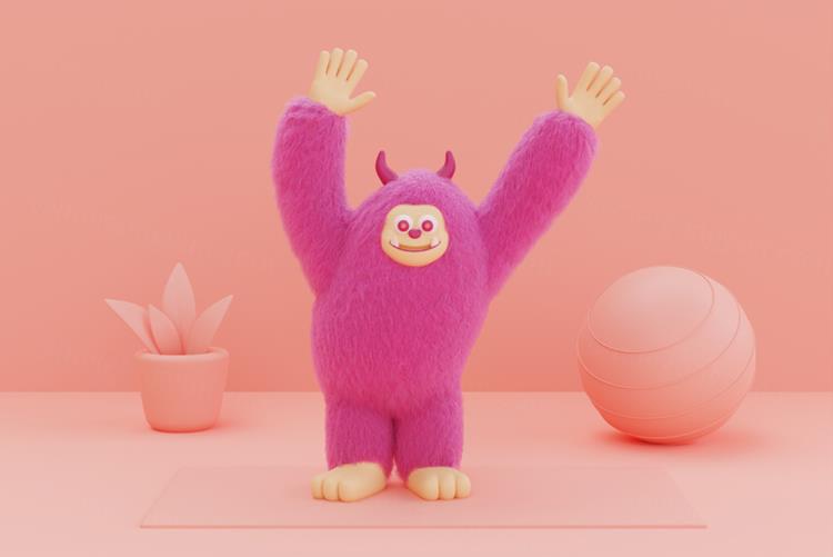 高质量三维渲染憨态可掬的卡通雪人Yeti高清背景图片素材