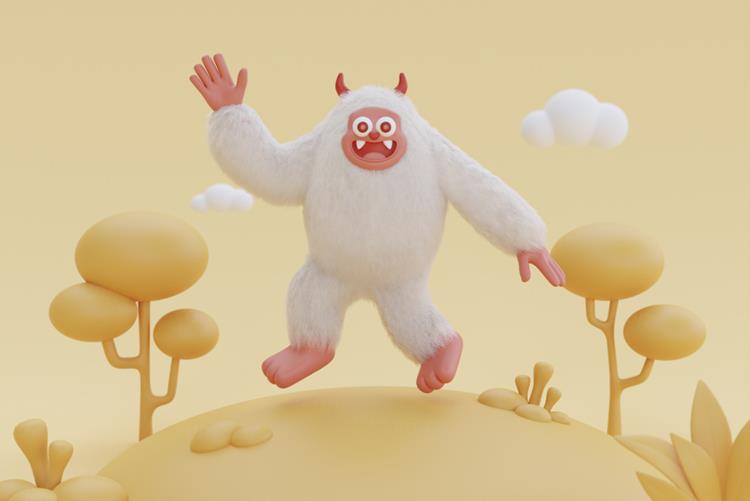 高质量三维渲染憨态可掬的卡通雪人Yeti高清背景图片素材