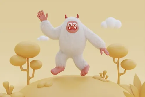 高质量三维渲染憨态可掬的卡通雪人Yeti高清背景图片素材