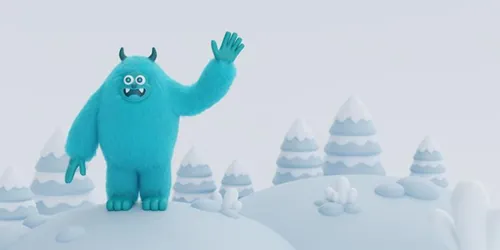 高质量三维渲染憨态可掬的卡通雪人Yeti高清背景图片素材