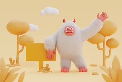 高质量三维渲染憨态可掬的卡通雪人Yeti高清背景图片素材